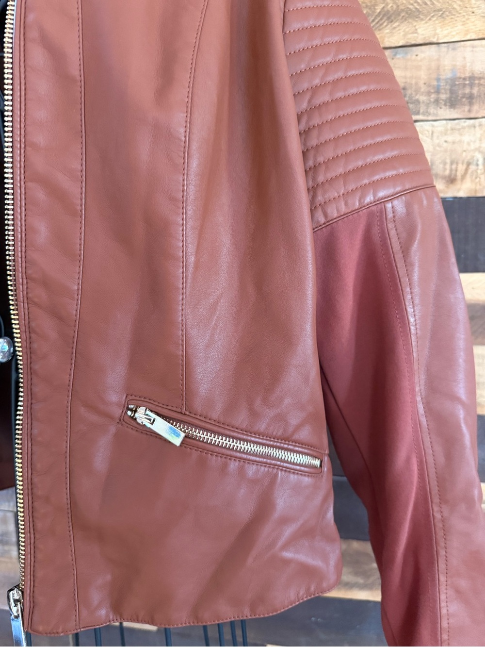NWT New York & Company Brown Faux Leather Quilted Moto Jacket - Picture 7 of 12